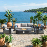 VAREL 4-Piece Sofa Set with LYRIN Fire Pit Table (2 Armchairs + 3-Seater)