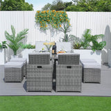 8 Seater Aluminium Rattan Dining Set – Outdoor Garden Table with 4 Chairs and 4 Footstools