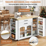 Kitchen Island Trolley - Foldable Worktop, Storage Shelves, Drawer, Wheels