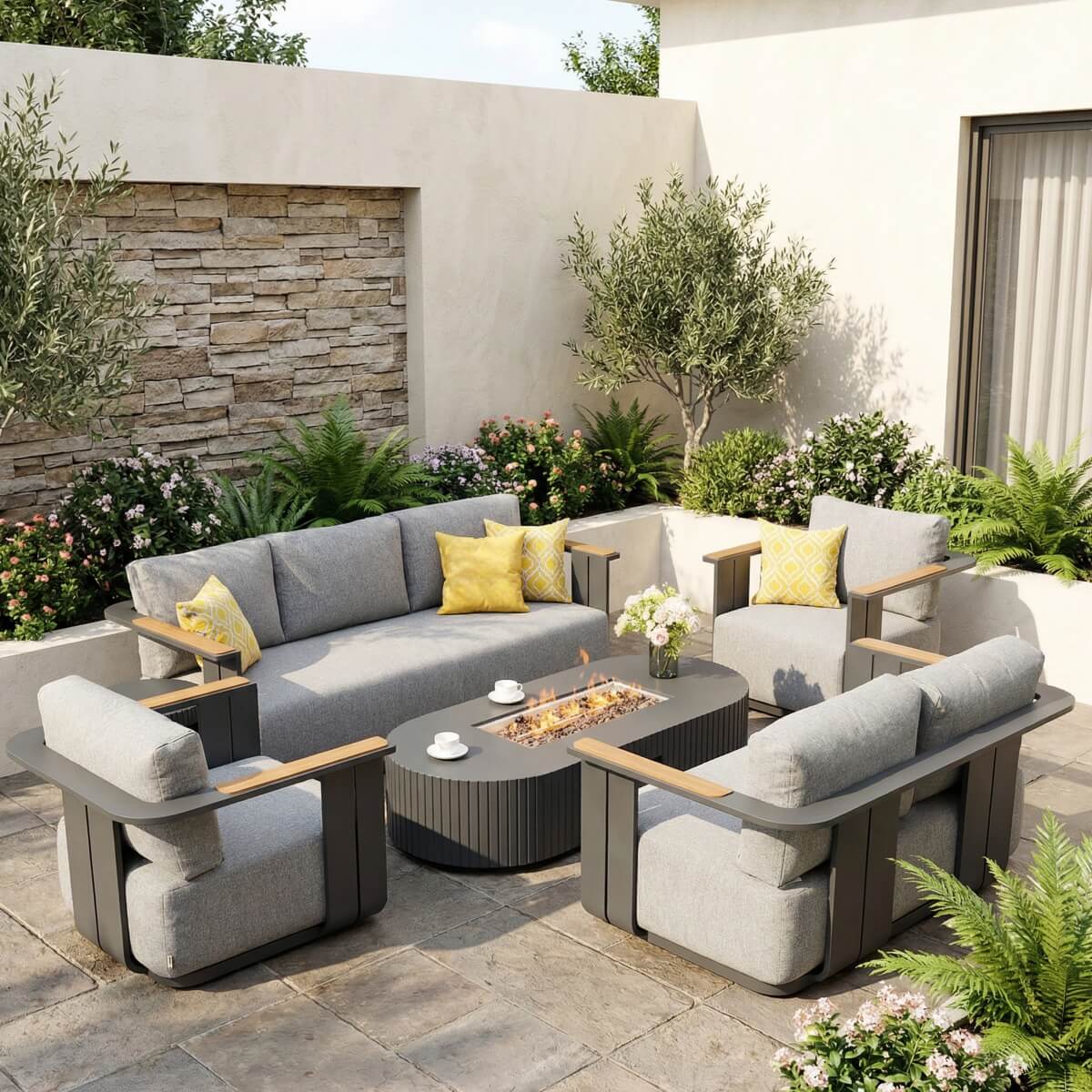 VAREL 5-Piece Sofa Set with LYRIN Fire Pit Table (Full Set)