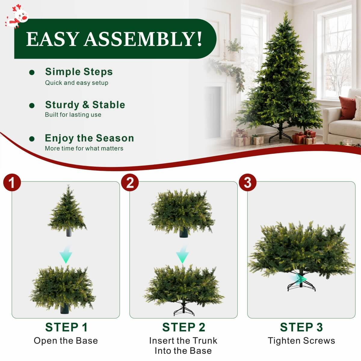 Realistic Full Green Artificial Christmas Tree - PVC & PE Mixed-Foliage Xmas Tree for Easy Setup, 6ft/7ft/8ft