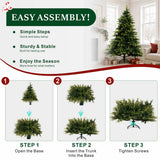 Realistic Full Green Artificial Christmas Tree - PVC & PE Mixed-Foliage Xmas Tree for Easy Setup, 6ft/7ft/8ft