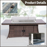 6 Seater Rattan Fire Pit Dining Table - Rectangular Outdoor Table with Glass Top