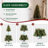 Realistic Full Green Artificial Christmas Tree with Pine Cones & Red Berries - Easy-Setup PVC Xmas Tree, 5ft/6ft/7ft