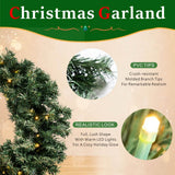 Pre-Lit Artificial Christmas Wreath - Realistic PVC Foliage Wreath with Warm White LED Lights for Door & Home Decoration