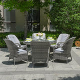 6 Seater Outdoor Rattan Dining Set - Round Table with Tempered Glass Top, Lazy Susan & Parasol Hole