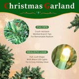Pre-Lit Christmas Garland - Realistic PVC Foliage Garland with LED Lights for Festive Decoration