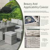 8 Seater Outdoor Rattan Sofa Set with Side Table & Footstools - Garden Furniture Set, Whitewash