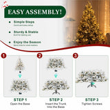 Realistic Snow-Flocked Green Artificial Christmas Tree - Full PVC & PE Mixed-Foliage Xmas Tree with Pre-Lit Warm White LED Lights & Faux Snow Effect, 6ft/7ft/8ft