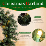 Realistic Christmas Wreath with Pine Cones - Full PVC Foliage Wreath with Pre-Lit LED Lights for Festive Door & Home Decoration