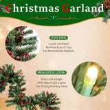 PVC Christmas Garland - Pine Cones & Red Berries with Pre-Lit LED Lights