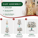 Snow-Flocked Green Artificial Christmas Tree - Realistic Full PVC Xmas Tree with Pre-Lit Warm White LED Lights & Faux Snow Effect, 5ft/6ft/7ft