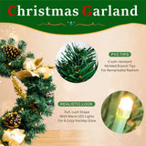 Christmas Wreath with Gold Flowers & Red Berries - PVC Wreath with Pre-Lit LED Lights & Gold Branches