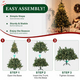 Realistic Full Green Artificial Christmas Tree - PVC Xmas Tree with Pre-Lit Warm White LED Lights, Easy Setup & Indoor Festive Decoration, 6ft/7ft/8ft