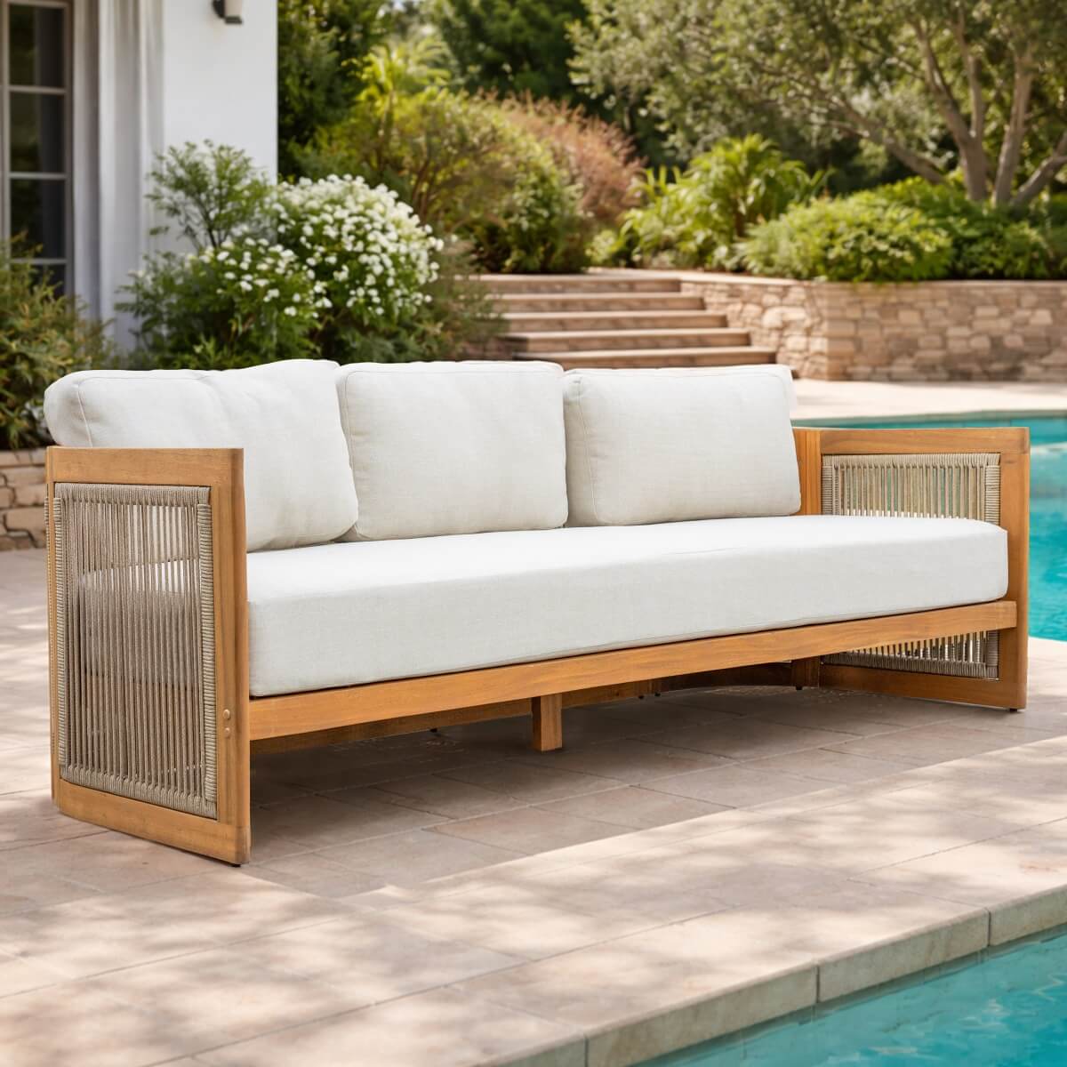 CAVEN Solid Wood Outdoor 3-Seater Sofa