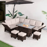 9-Seater Aluminium Fire Pit Sofa Set - Lift-Top Table with Adjustable Armrests