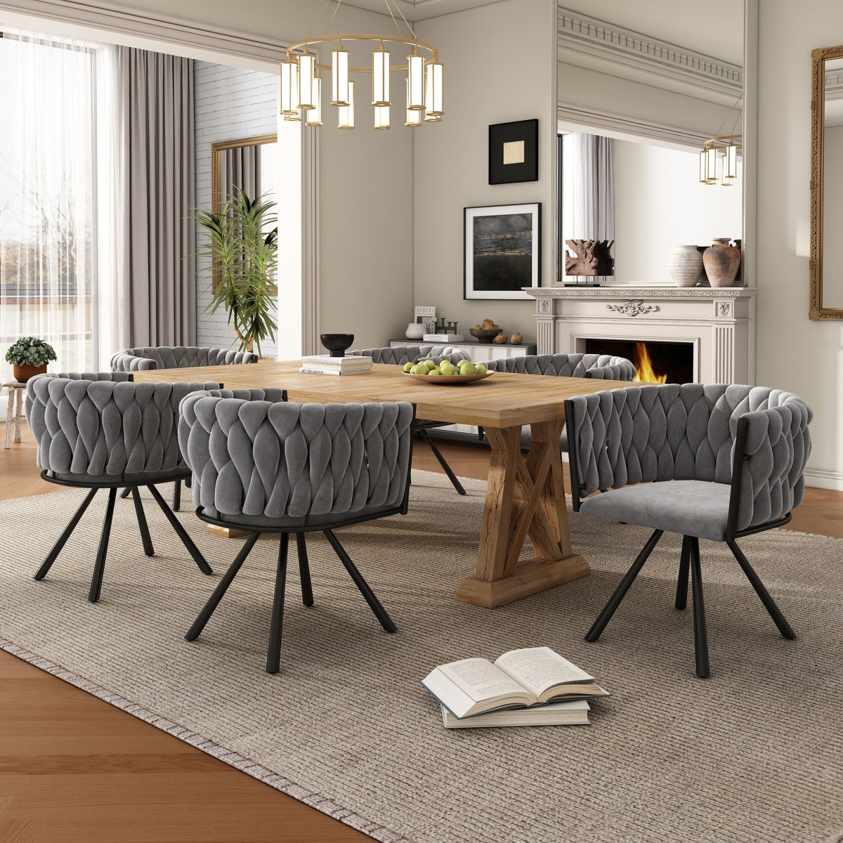 Set of 2 Velvet Swivel Dining Chairs - Luxury Armchairs, Grey