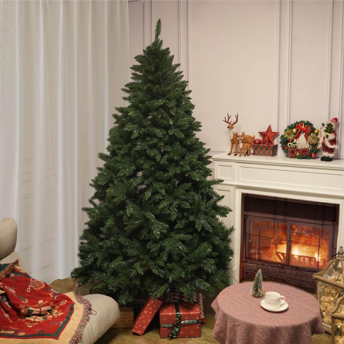 Realistic Full Green Artificial Christmas Tree - Lush PVC Xmas Tree for Indoor Home & Festive Decoration, 5ft/6ft/7ft