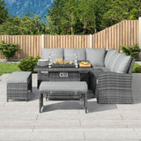 8-Seater Outdoor Corner Sofa Set with Square Fire Pit Table and 2 Benches - PAF-16700