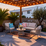 4-Seater Outdoor Sofa Set with Round Coffee Table - Metal Garden Patio Furniture Set