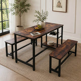 3 Piece Dining Table and Bench Set - Space Saving Kitchen Table Set, Brown