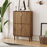 Shoe Storage Cabinet with 2 Flip-Down Drawers - Freestanding Shoe Rack with Metal Handles and Grooved Design for Entryway