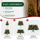 Realistic Full Green Artificial Christmas Tree with Pine Cones & Red Berries - Pre-Lit Warm White LED Lights, PVC Xmas Tree, 6.5ft/7.5ft/8.5ft
