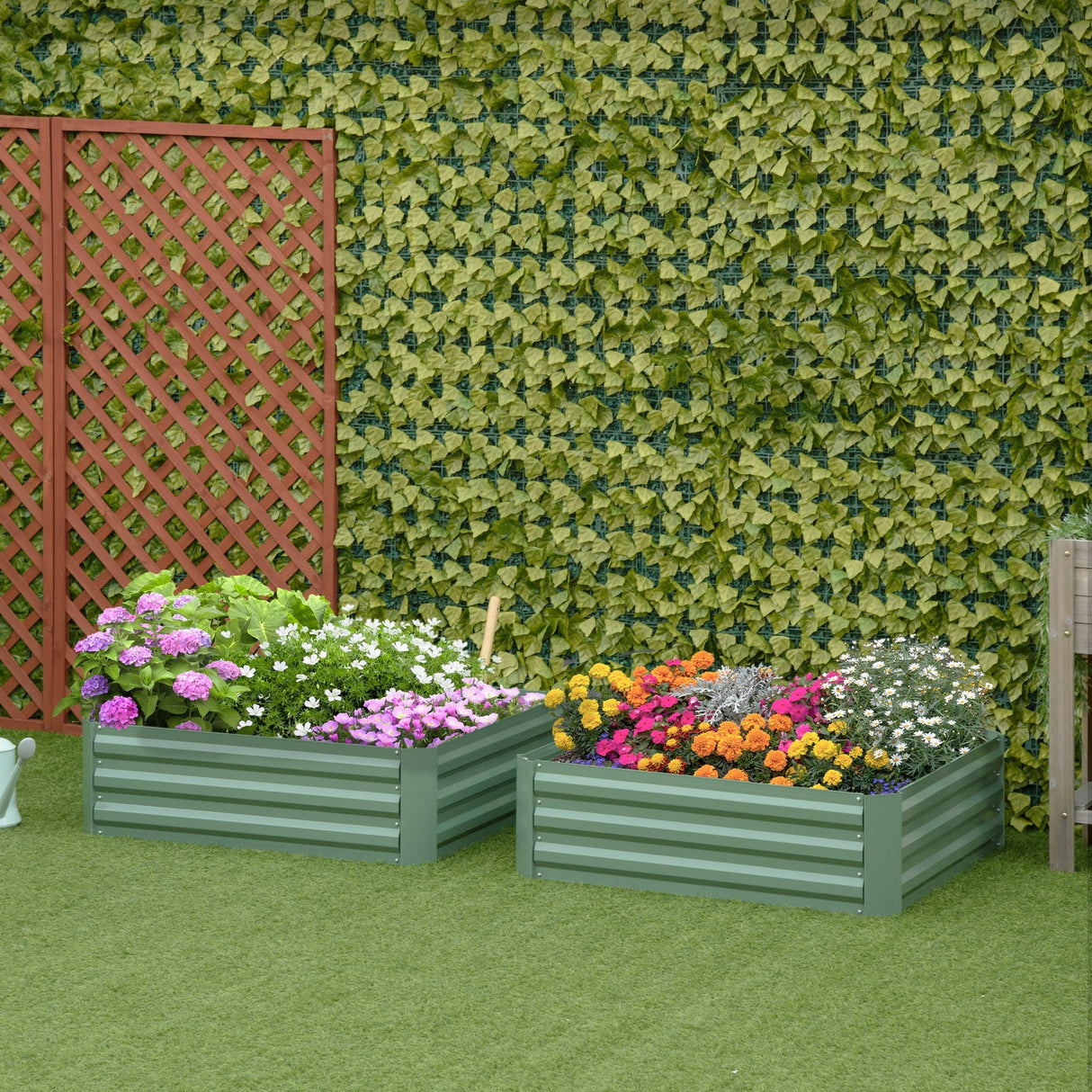 Raised Garden Bed, Set of 2 291L Elevated Galvanised Planter Box for Flowers and Herbs, Green