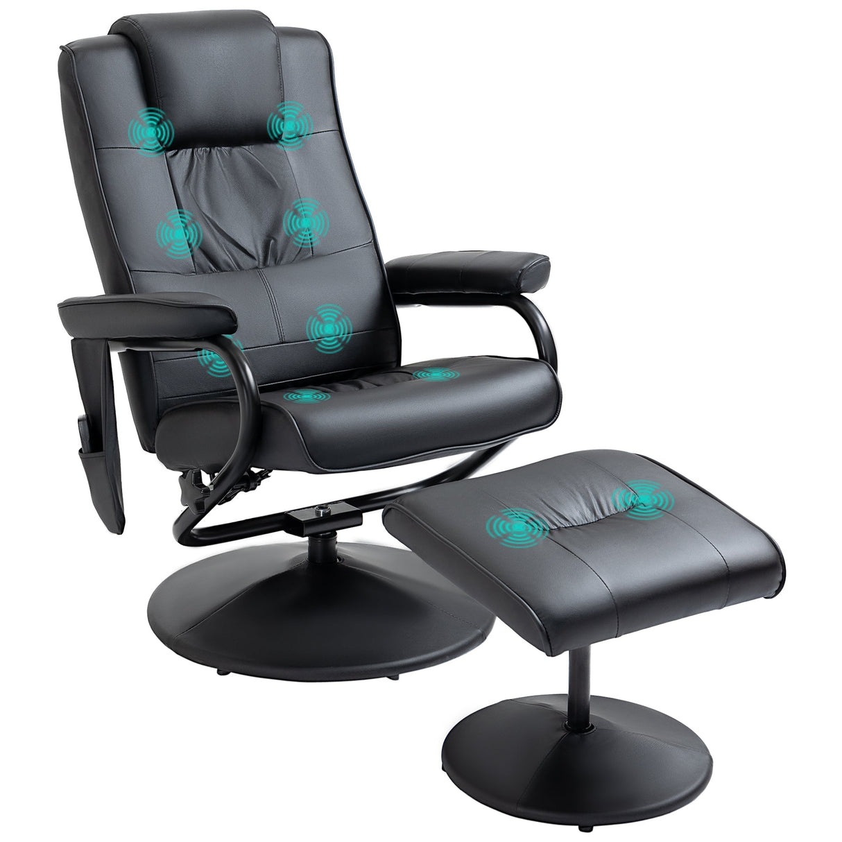 Swivel Recliner Chair and Footstool, Massage Armchair with Remote Control, Black Faux Leather