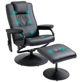 Swivel Recliner Chair and Footstool, Massage Armchair with Remote Control, Black Faux Leather