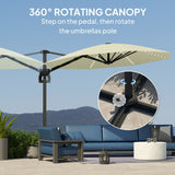 Cantilever Garden Parasol with Solar Lights, 360?? Rotation, Cream