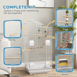 Bird Cage with Accessories, Toys, Tray, White