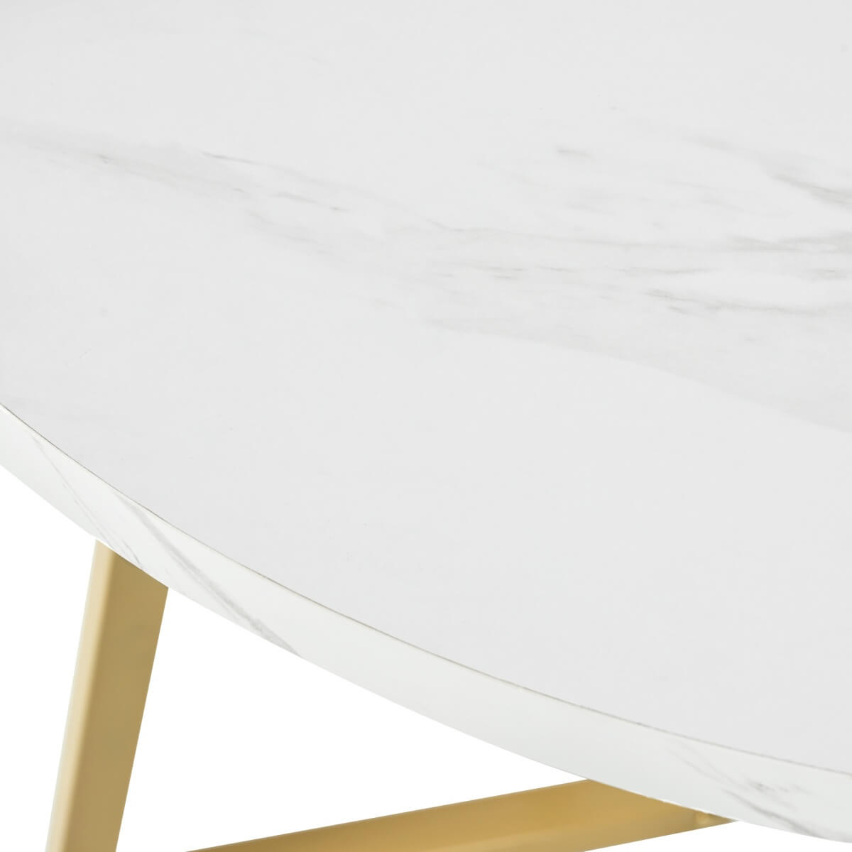 Round Dining Table - Marble Effect Top, Metal Frame, Gold Base, 80x80x75cm