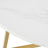 Round Dining Table - Marble Effect Top, Metal Frame, Gold Base, 80x80x75cm
