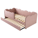 3ft Single Velvet Daybed with Pull-Out Trundle - Pink Upholstered Bed