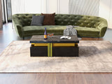 Modern Black Rectangular Coffee Table with Marble Pattern (Triamine Board) Top and 2 Wooden Drawers, Particle Board
