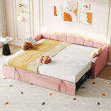 Upholstered Bed 90x190cm with RGB LED Lighting and Pull Out Trundle, Velvet, Pink