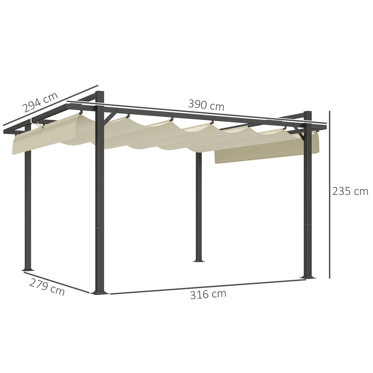 Aluminium Pergola, 3 x 4m with Retractable Roof - Grey/Khaki