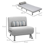 Single Sofa Bed, Foldable 1 Person Sleeper Lounge with Pillow, Grey