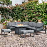 6-Piece Aluminium Garden Furniture Set, Fire Pit Table Outdoor Sofa with Cushions, Grey