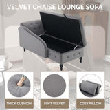 Velvet Chaise Lounge with Storage - Upholstered Right Hand Chaise Sofa, Button Tufted