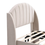 3ft Single Kids Bed - Velvet Upholstered Bed with Slatted Frame & Headboard