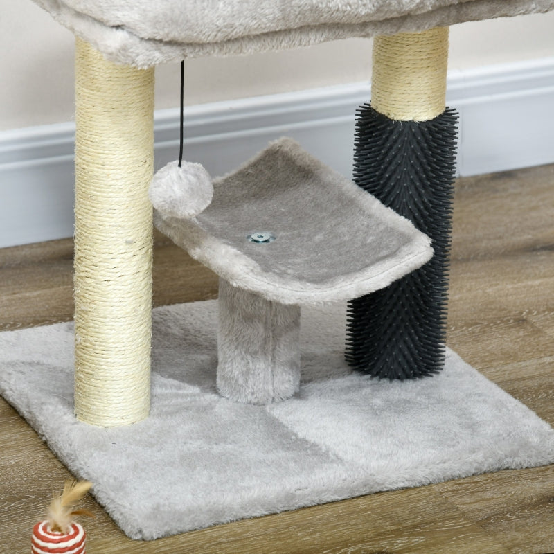 Cat Tree 48cm with Scratching Posts, Bed, Perch, Self Groomer, Toy - Grey
