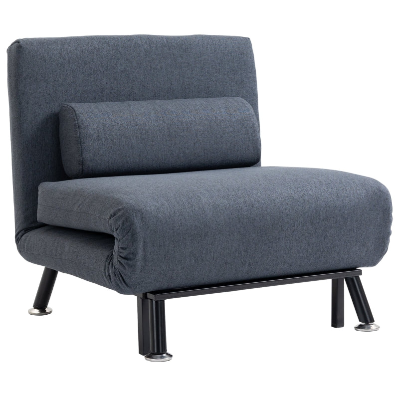Linen Chair Bed, 3-in-1 Convertible Sleeper Chair with Adjustable Backrest, Dark Grey
