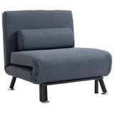 Linen Chair Bed, 3-in-1 Convertible Sleeper Chair with Adjustable Backrest, Dark Grey