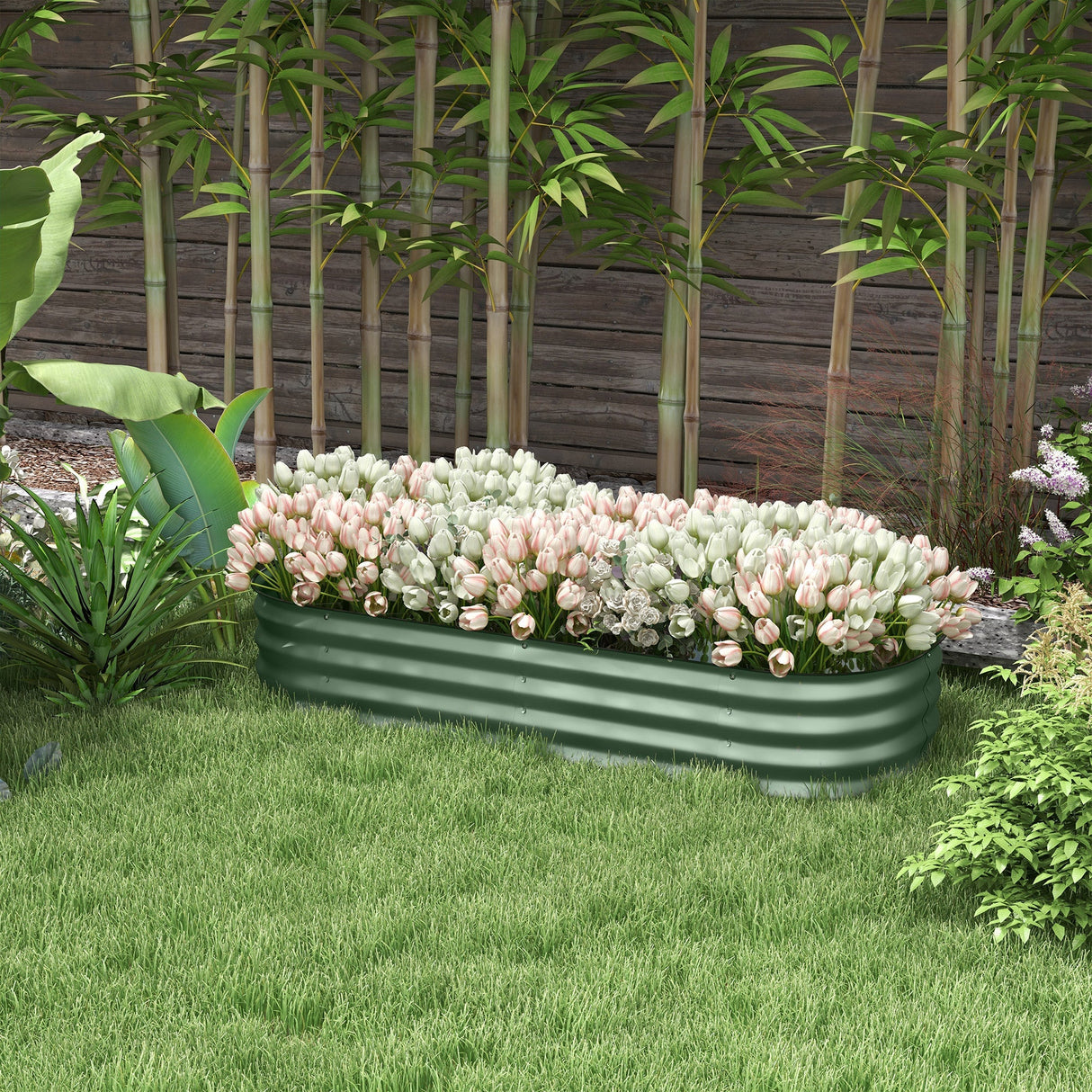 Galvanised Raised Garden Bed, Metal Planter Box with Safety Edging, Green