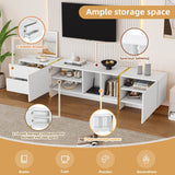 TV Stand for Up to 85 Inch TVs with Storage Cabinets & Open Shelves - Embossed Media Console, White