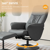 Swivel Recliner Chair and Footstool with High Back, PU Leather, Grey