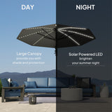 Cantilever Garden Parasol, Solar Powered Lights, Crank Handle, Cross Base, UPF 50+, 360?? Rotation, Dark Grey