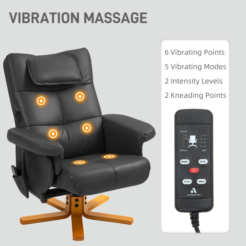 Faux Leather Massage Recliner Chair with Storage Ottoman, Black